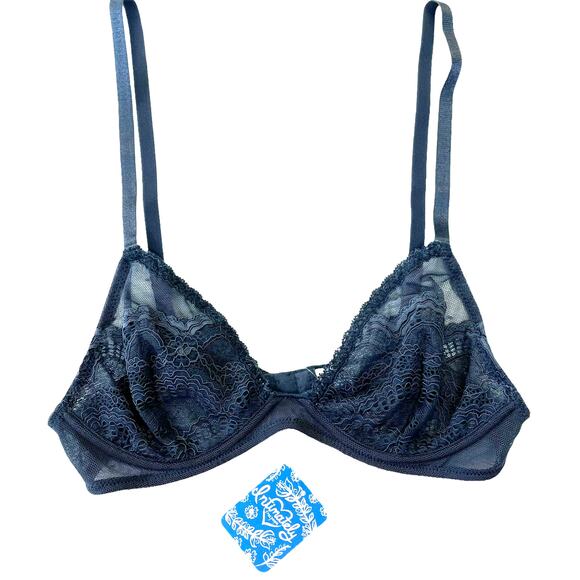 Free People Lace Triangle Bralette 32B Storm Blue NWT Intimates Lingerie - Picture 3 of 7